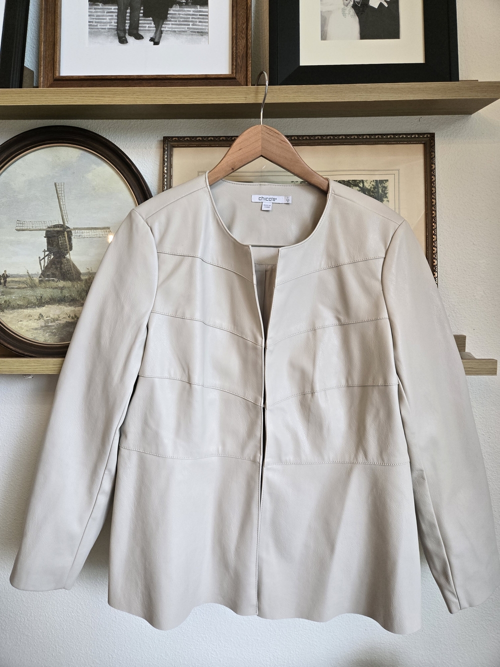 Chico's Women's Faux Leather Jacket | Beige | Size Medium